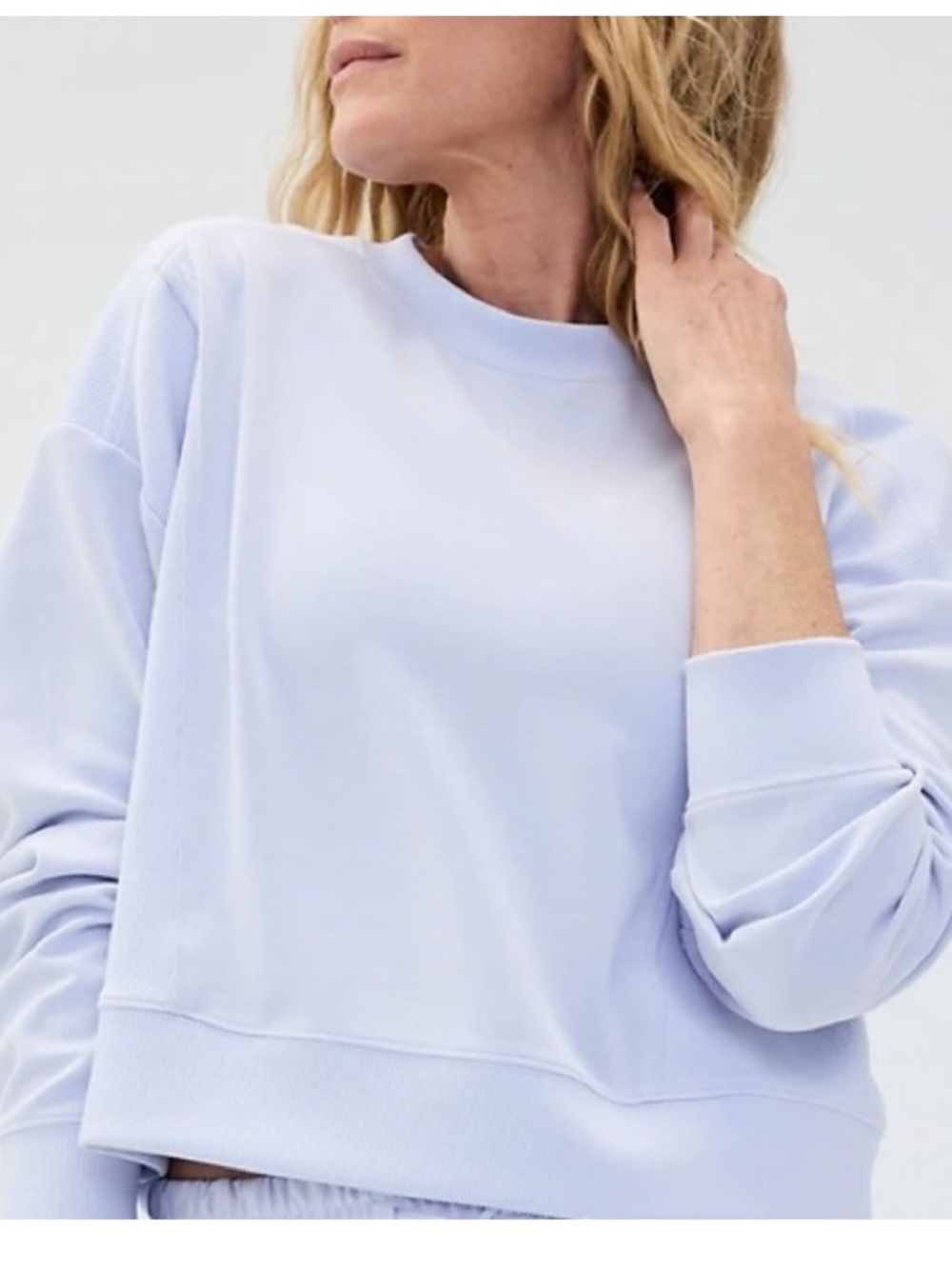 Athleta Light Blue Gossamer Cropped Seasoft Crewneck Sweatshirt
